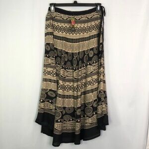 Unity Missy Woman Midi Bohemian Black/ Tan Skirt Size One Size